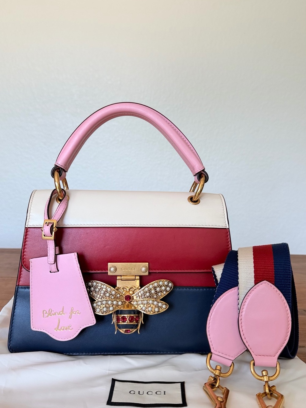 GUCCI QUEEN MARGARET COLORBLOCK LEATHER BEE BAG